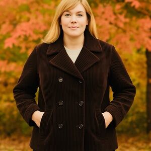 Vintage Talbots Brown Corduroy Pea Coat Size 14